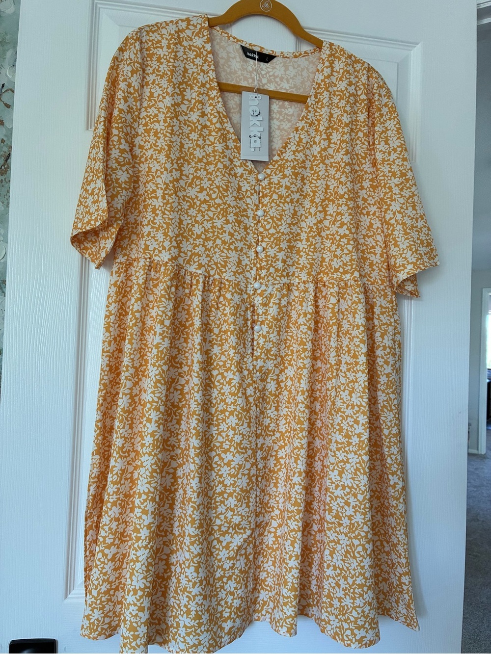 Yellow Floral Button-Front Midi Dress by Hekka